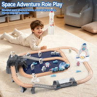 Ensemble de train spatial en bois pour enfants, 65 pièces, avec fusée, station spatiale et rails en bois de hêtre pour les tout-petits