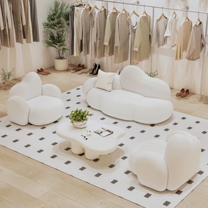Creamy Cloud Style Mini <b>Sofa</b> 1.5m Round Shape Foam Filling For <b>Small</b> Spaces Living Room <b>Sofas</b> - Product Image 4