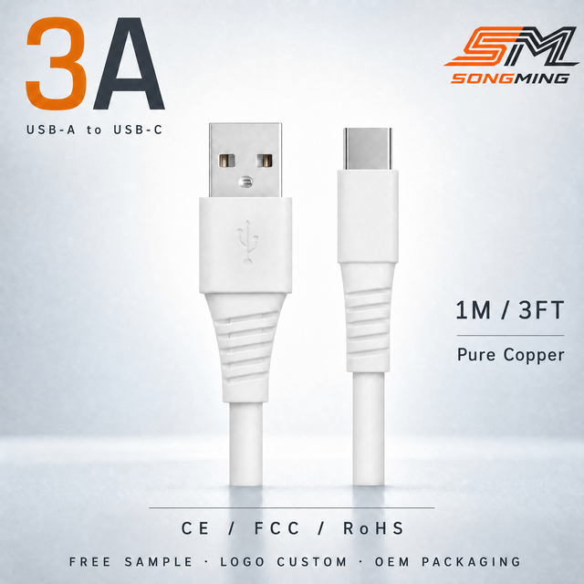 Pure Copper 3A Quick Charge USB Cable Type C Fast Charging Data Cord PVC Molding Mobile Phone Charger Bag Retail Box Custom