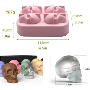 3D Eco-Friendly Skull Silicone Ice Molds 4 Hole Cavity Skeleton Ice Cube Tray for Halloween Cocktails Whiskey <b>Chocolate</b> - Product Image 2