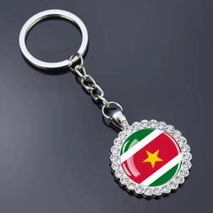 Porte-clés et pendentif de sac en verre avec fleur en cristal, motif drapeau national des Îles <span class=keywords><strong>Salomon</strong></span>, bijou souvenir de voyage - Product Image 2