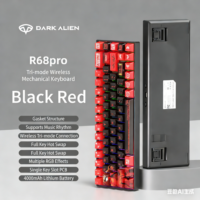 Hot Sale 68-Key Hot-Swappable Wireless Gaming Keyboard Printed PBT Keycaps with RGB OEM Custom Mechanical Tri-Mode Keyboard