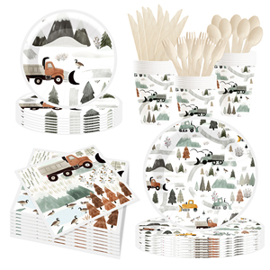 DAMAI - Juego de Platos, Vasos y Servilletas de Papel con Diseño de Camiones, Montañas, Ríos y Árboles para Fiestas Temáticas, Decoración para Fiestas de Cumpleaños de Niños - Product Image 5