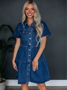 <span class=keywords><strong>Vestido</strong></span> Camisero <span class=keywords><strong>Vaquero</strong></span> Casual de <span class=keywords><strong>Mujer</strong></span> con Capas, Manga Corta, Abotonado, Mini <span class=keywords><strong>Vestido</strong></span> de Jean con Bolsillos para Moda de <span class=keywords><strong>Verano</strong></span> al por Mayor - Product Image 6