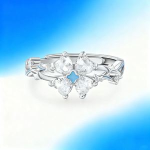 Anillos De Pareja Silver Plated Zircon Four-leaf Clover <b>Couple</b> <b>Rings</b> Glow in Dark Luminous Adjustable Open <b>Ring</b> Wedding Band - Product Image 4
