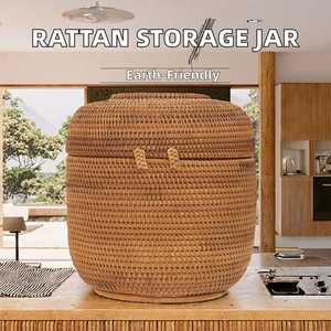 Panier de rangement en rotin naturel tissé à la main avec support métallique, style bohème, organiseur de maison, ensemble de paniers décoratifs en osier - Product Image 2