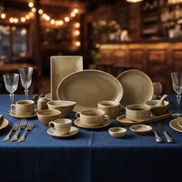 Service de table en céramique et porcelaine ST Premium, finition ambre brûlé et glaçure changeante au four, assiettes rondes profondes et bols, pour l'hôtellerie et les salles de banquet