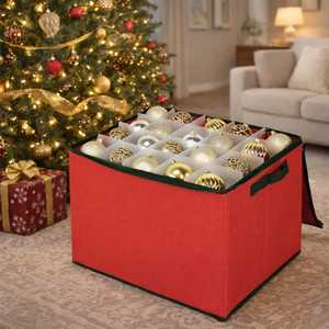 Scatola porta palline di Natale 43x35x35 cm con cerniera e maniglie, scomparti modulari per un massimo di 80 ornamenti - Product Image 6