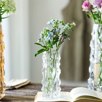 Vase en verre texturé transparent, motif bulles cylindriques, pour fleurs fraîches, hydroponie, décoration d'intérieur, centre de table