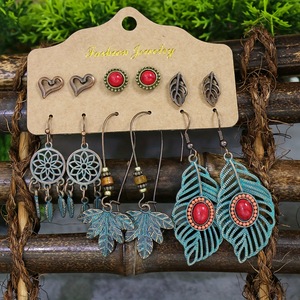 Boucles d'oreilles pendantes bohèmes en alliage, motif plume, pour femme, collection 2024 - Product Image 2