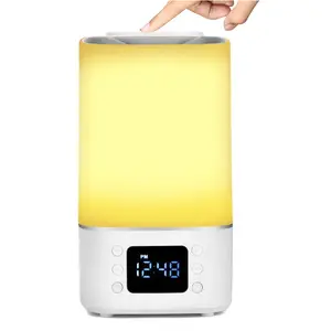Lampu LED warna-warni anak-anak, cahaya hangat & RGB, lampu malam Sensor sentuh lampu samping tempat tidur layar besar, Alarm jam Timer