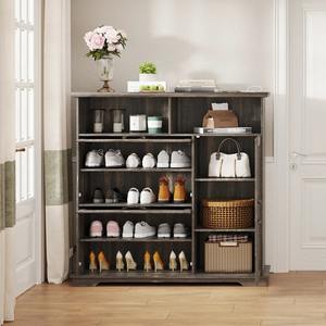 Meuble à chaussures de style farmhouse en MDF de haute qualité avec miroir et éclairage LED pour entrée et couloir - Product Image 3