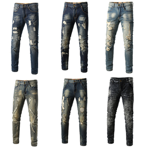 Jeans slim stretch de haute qualité pour hommes, sur mesure, déchirés, style jogging, vintage, streetwear, en denim - Product Image 1