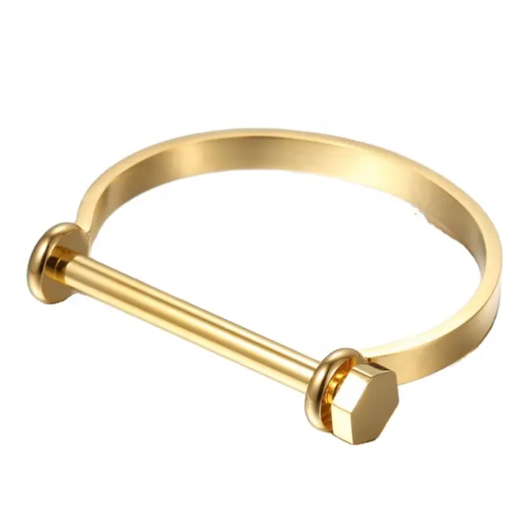 Braccialetti con polsino a forma di D con gioielli in acciaio inossidabile placcato oro 18 carati di alta qualità B8715