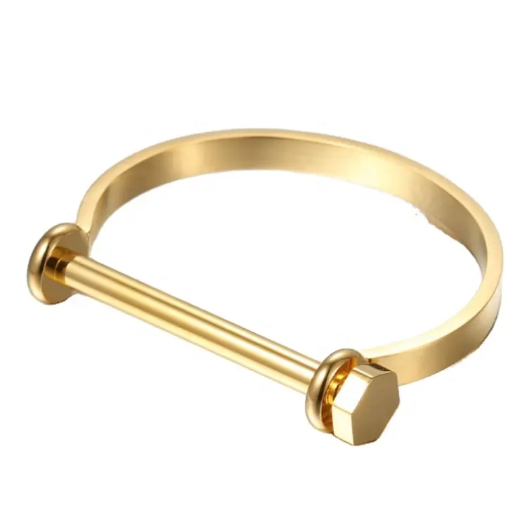 Kualitas Tinggi 18K Emas Disepuh Stainless Steel Perhiasan D Bentuk Bangle Shackle Cuff Bracelet B8715