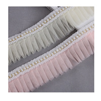 Dentelle à volants perlée en polyester double couche de 5,5 cm (2,2 po) avec motif uni, faite à la main, décorative, style rétro, pour mariée et mariage
