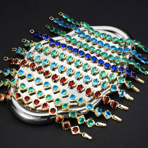 Pulsera de tenis de cristal con forma de cuadrado y corazón para mujer, pulsera de eslabones con piedras preciosas multicolores chapada en oro, regalo de joyería de moda - Product Image 1