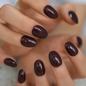 Corto marrón <span class=keywords><strong>uñas</strong></span> brillo perla acrílico redondo de prensa en <span class=keywords><strong>uñas</strong></span> dedo decoración lindo de <span class=keywords><strong>uñas</strong></span> 24pcs L5657 - Product Image 3