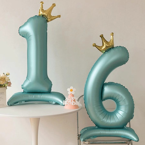Globo de aluminio con número azul de pie de corona de <span class=keywords><strong>42</strong></span> pulgadas para decoración de fiesta de cumpleaños de aniversario de San Valentín - Product Image 1