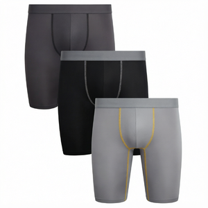 Caleçons boxeurs pour hommes en fibre de bambou, respirants, tricotés, à braguette ouverte, jambes longues, personnalisables avec logo OEM - Product Image 1