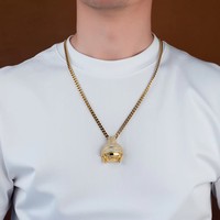 Collier pendentif casque de football en cuivre plaqué or 18 carats avec zircon rond, bijou hip-hop pour cadeau de fête