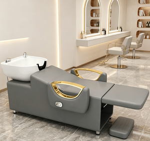 Fauteuil de lavage moderne pour salon de coiffure avec bac en céramique noir inclinable - Product Image 4