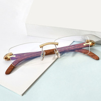 Lunettes sans monture en bois de luxe diamant décoration qualité hommes Prescription myopie monture optique lunettes d'usine lunettes sans monture
