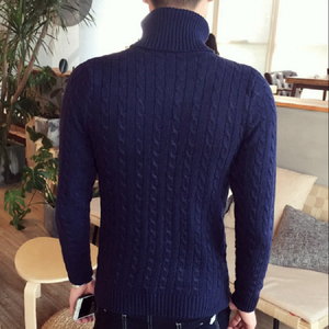 Áo len cổ lọ nam len dệt kim áo len nam dáng rộng áo len nam phong cách Hàn Quốc màu trơn áo len xoắn - Product Image 5