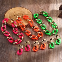 Parure de bijoux tendance transfrontalière : Collier et boucles d'oreilles torsadés CCB aux couleurs fluorescentes pour femme