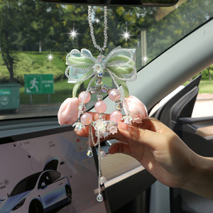 Hane Tulip Bow Crystal <b>Car</b> Pendant Light Luxury Interior Decoration Rearview Mirror <b>Ornament</b> - Product Image 2