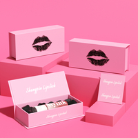Boîte à rouge à lèvres en carton doux au toucher avec logo personnalisé, petite boîte magnétique rose en satin pour emballage de rouge à lèvres et gloss
