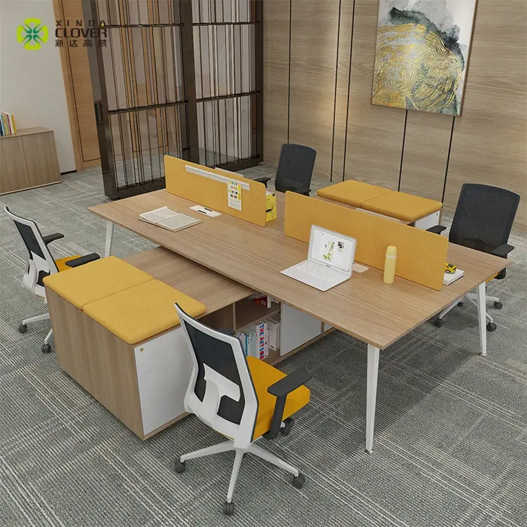 Commercial Office Workstations Modern 4 People Modular Desk Wood Office Table