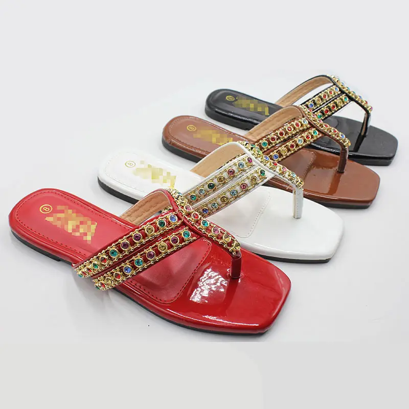 Wholesale Flat Slides Slippers Women Outdoor Luxury colorful rhinestone Comfortable Female Shoes Summer For Women Beach Sandals