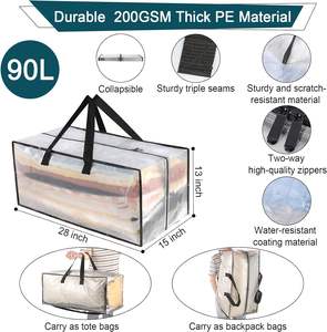 Sacs de rangement extra larges transparents et robustes avec sangles de sac à dos poignées solides fermetures à glissière collège voyage stockage de noël <span class=keywords><strong>Movin</strong></span> - Product Image 2