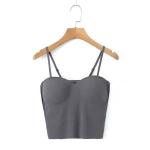 Débardeur rembourré pour femme Runqi N8742 gris uni, col marin, dos nu, haute élasticité - Product Image 1