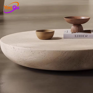 طاولة قهوة بتصميم عصري مشهور على الإنترنت بلون كريمي وطلاء حجري حقيقي، بأسلوب بسيط وهادئ للشقق الصغيرة - Product Image 2