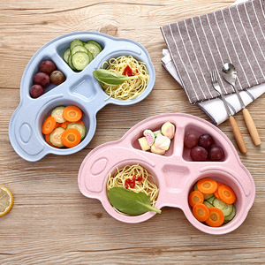 Assiette compartimentée pour bébé, en paille de blé, vaisselle pour enfants, nourriture complémentaire pour bébé, voiture de dessin animé - Product Image 1