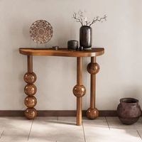 Console d'entrée vintage en bois massif avec miroir, style rétro français, table de couloir, bureau d'entrée, design moderne, luxe léger, minimaliste, salon