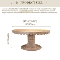 Table de jardin ronde de style côtier, en rotin PE tressé à la main avec bord festonné, pour mobilier de patio et de jardin de luxe