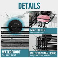 CF Lot de 2 étagères de salle de bain en acier inoxydable de grande capacité sans perçage Organisateur de douche Caddy Rangement avec crochets Porte-savon