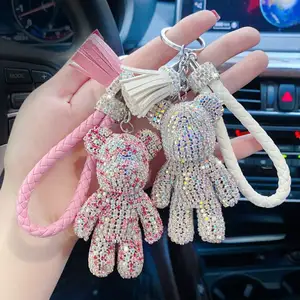 9-Kids Keychain حبل شرابة حجر الراين سيارة متألقة بلينغ امرأة فاخرة الماس الدب كيرينغ