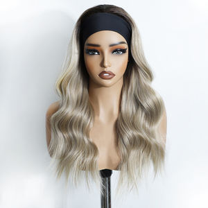 Offres Spéciales 26 pouces <span class=keywords><strong>de</strong></span> Long corps vague <span class=keywords><strong>bandeau</strong></span> perruque cheveux synthétiques perruque haute température Fiber brun noir femmes cheveux - Product Image 5