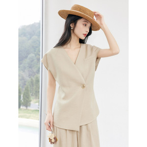 Women's Lyocell V-neck Sleeveless Vest Set Wide Leg Pants Elegant Breathable Casual Two Piece For Commuting Daily Work - Product Image 3