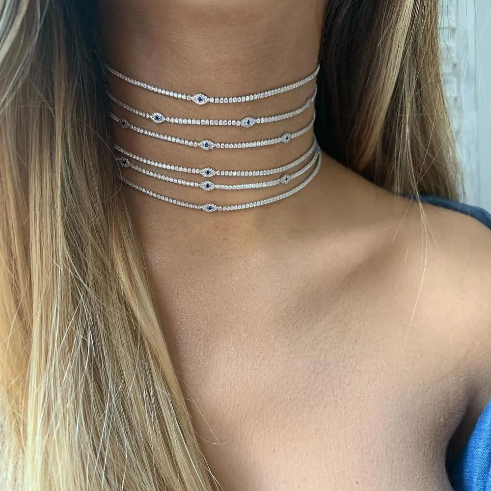 fashion women jewelry cute lovely cz evil eye tennis chain choker necklace bracelet jewelry set