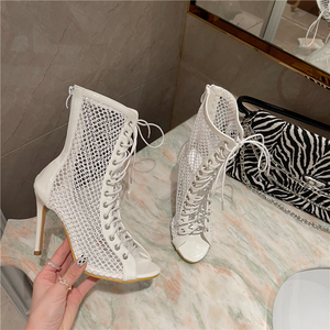 Sandalias de tacón alto de verano para mujer, estilo boca de pez, tacón fino, punta abierta/peep toe, estilo malla, nueva moda 2025 - Product Image 2