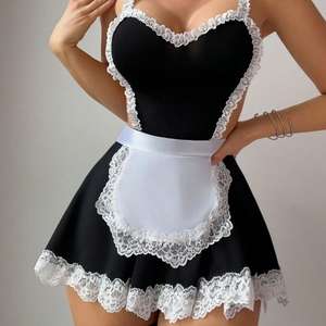 Nouvel ensemble de lingerie sexy 2026 pour femme, style européen, col ouvert, dos nu, bretelles en treillis, dentelle, uniforme de serveuse - Product Image 4