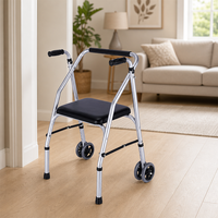 Déambulateur à quatre roues avec siège et dossier, cadre en alliage d'aluminium et acier, pliable, aide à la marche pour personnes âgées, réadaptation