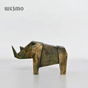 Decorazione artistica per la casa scultura animale in metallo Color bronzo geometrico rinoceronte