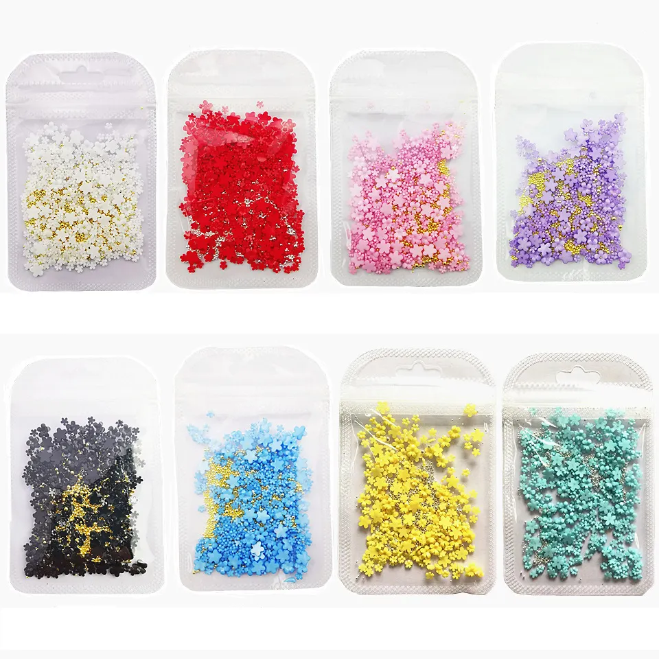 Çiçek boncuk 3D Nail Art dekorasyon takı UV jel çıkartmalar plastik malzeme üretimi plastik poşetler 20 torba plastik kelebek