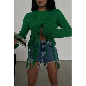 Suéter Alise Fitilli con Detalle de Flecos para Mujer, Manga Larga, Otoño, Casual, Verde, Benetton - Product Image 2
